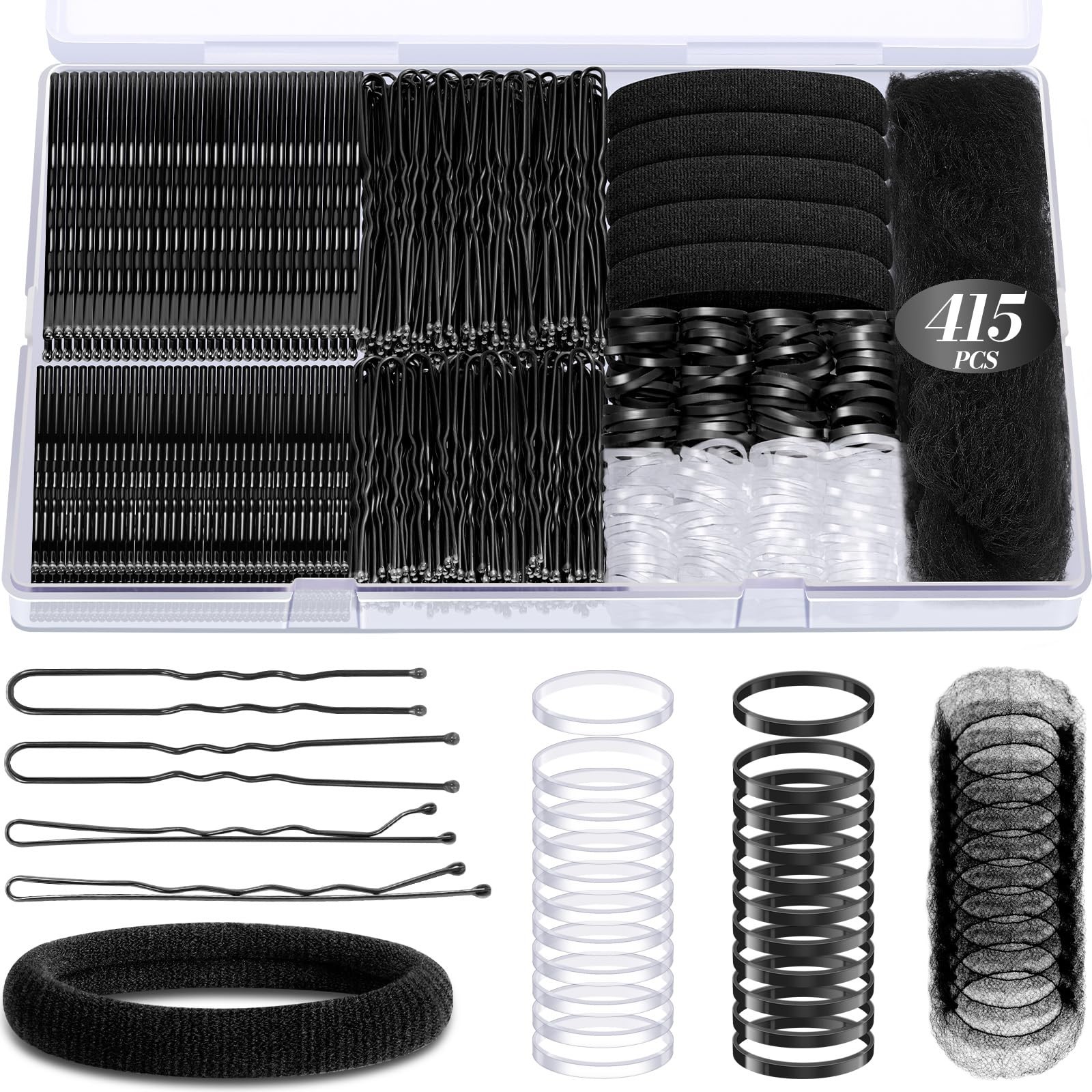 415pcs Bobby Pins Hair Set, IKOCO 200pcs U Shaped & Elastic Black