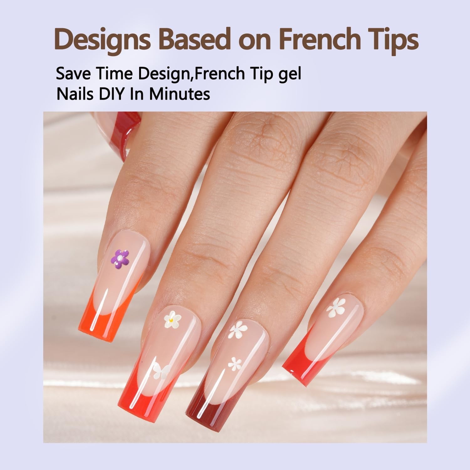 Red French Gel Nail Tips 150Pcs Long Square Soft Gel Prelasting Nail Art Set
