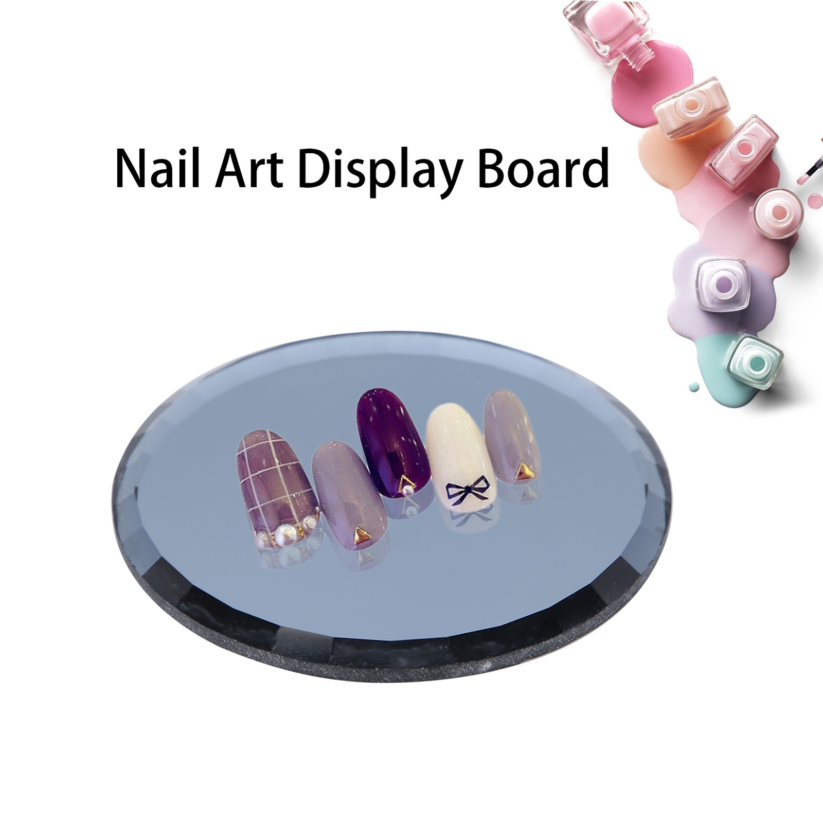 False Nail Mirror Glass Display Board Manicure Drawing Color Mixing Tool (Black)