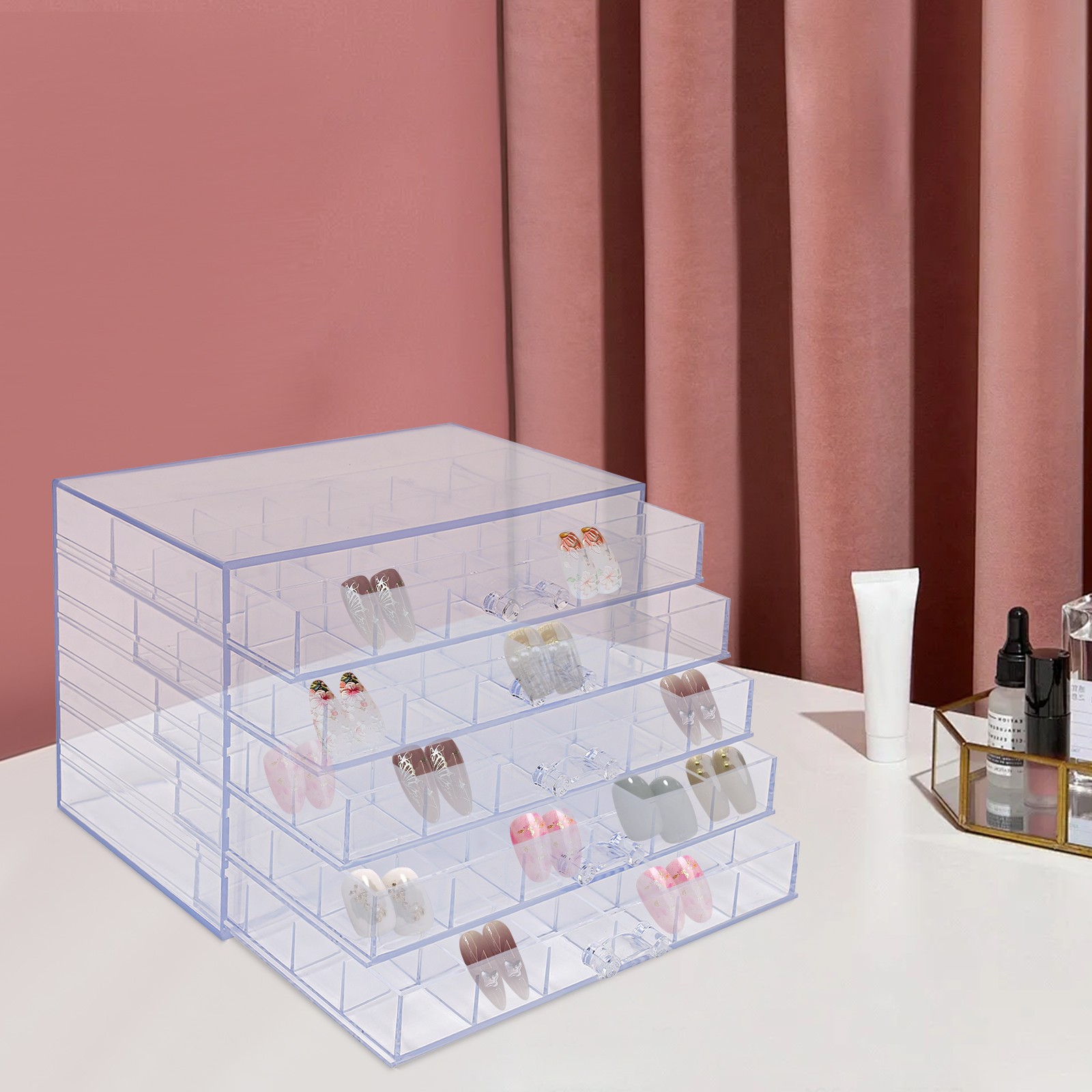 Rectangular 120 Grids Nail Art Storage Display Tray Box Acrylic Nail Art Tool