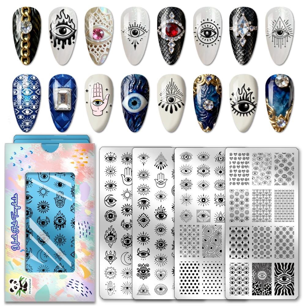 4pcs Evil Eye Nail Stamping Plate Spooky Nails Arts Stencils Mystical Nail St…