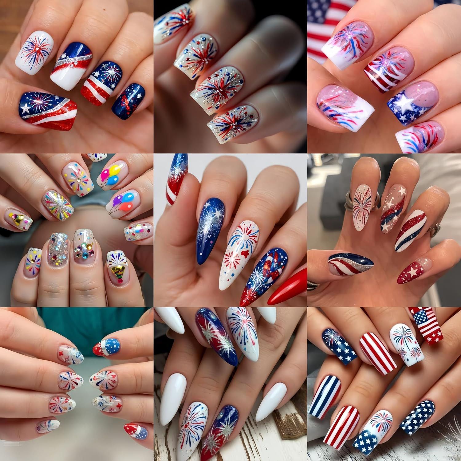 8Sheets 4Th of July Nail Stickers for Nail Art 5D Embossed Self-Adhesive Colorfu