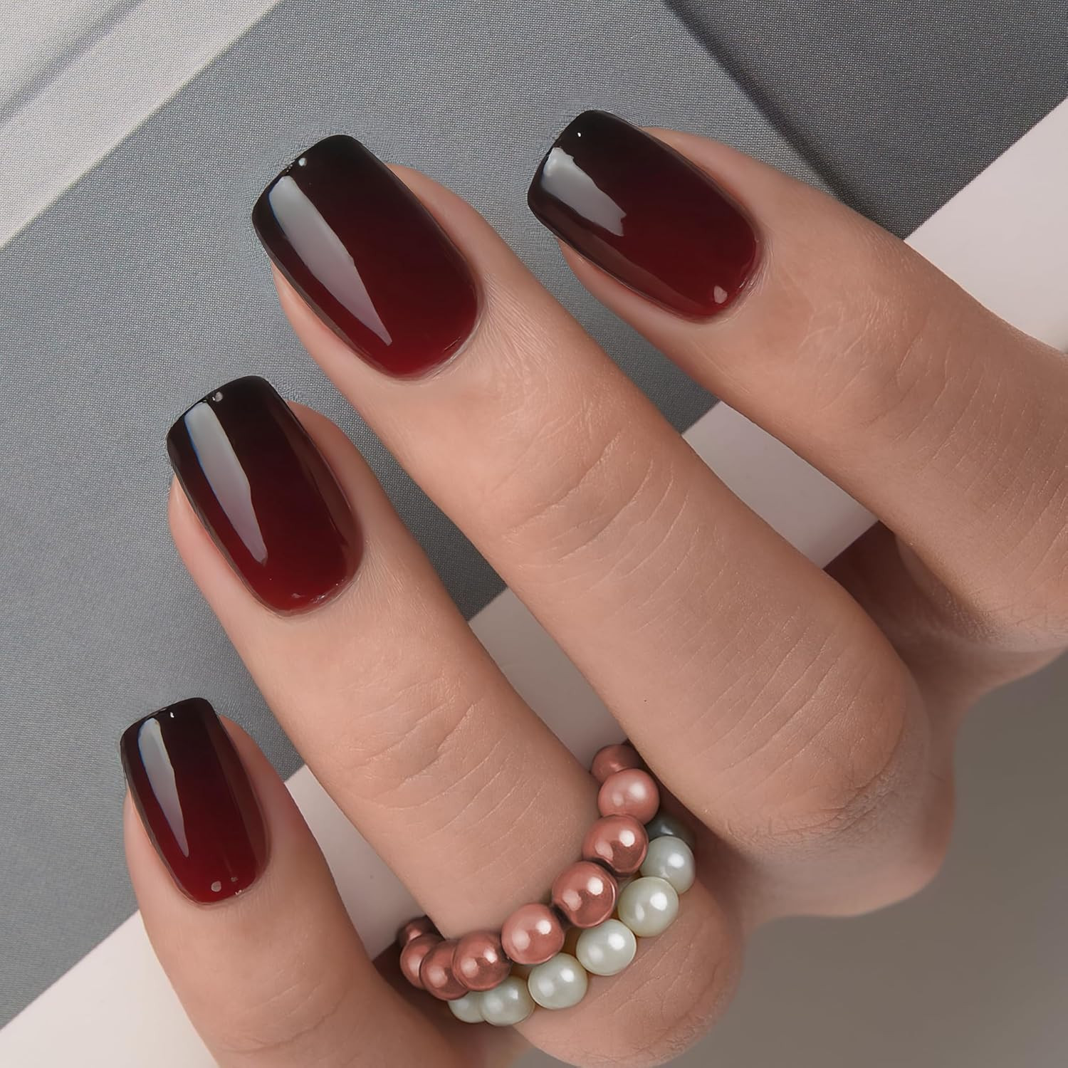 Press on Nails Short Square Acrylic Fake Nails with Apricot Design Full Cover Fa