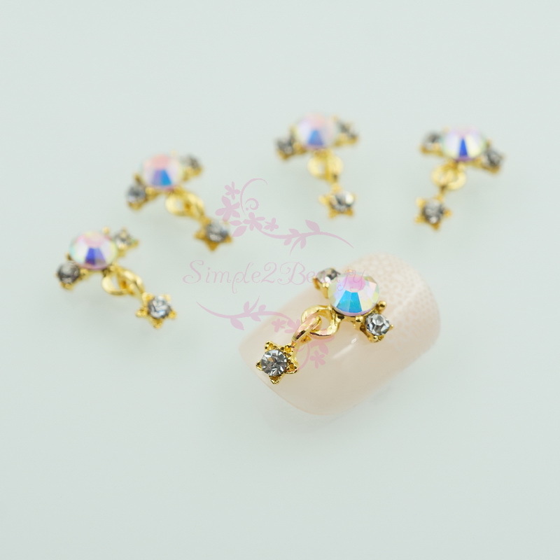 20 Clear AB Rhinestones Bang Ring Style Dangle Star 3D DIY Nail Art Alloy Charms