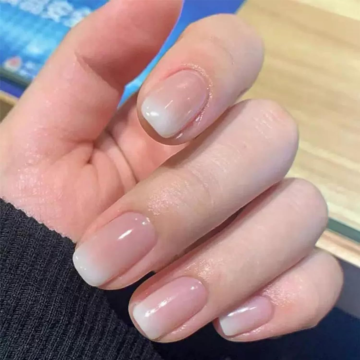24Pcs Ombre Press on Nails Medium Square Acrylic Fake Nails Pink White Gradation