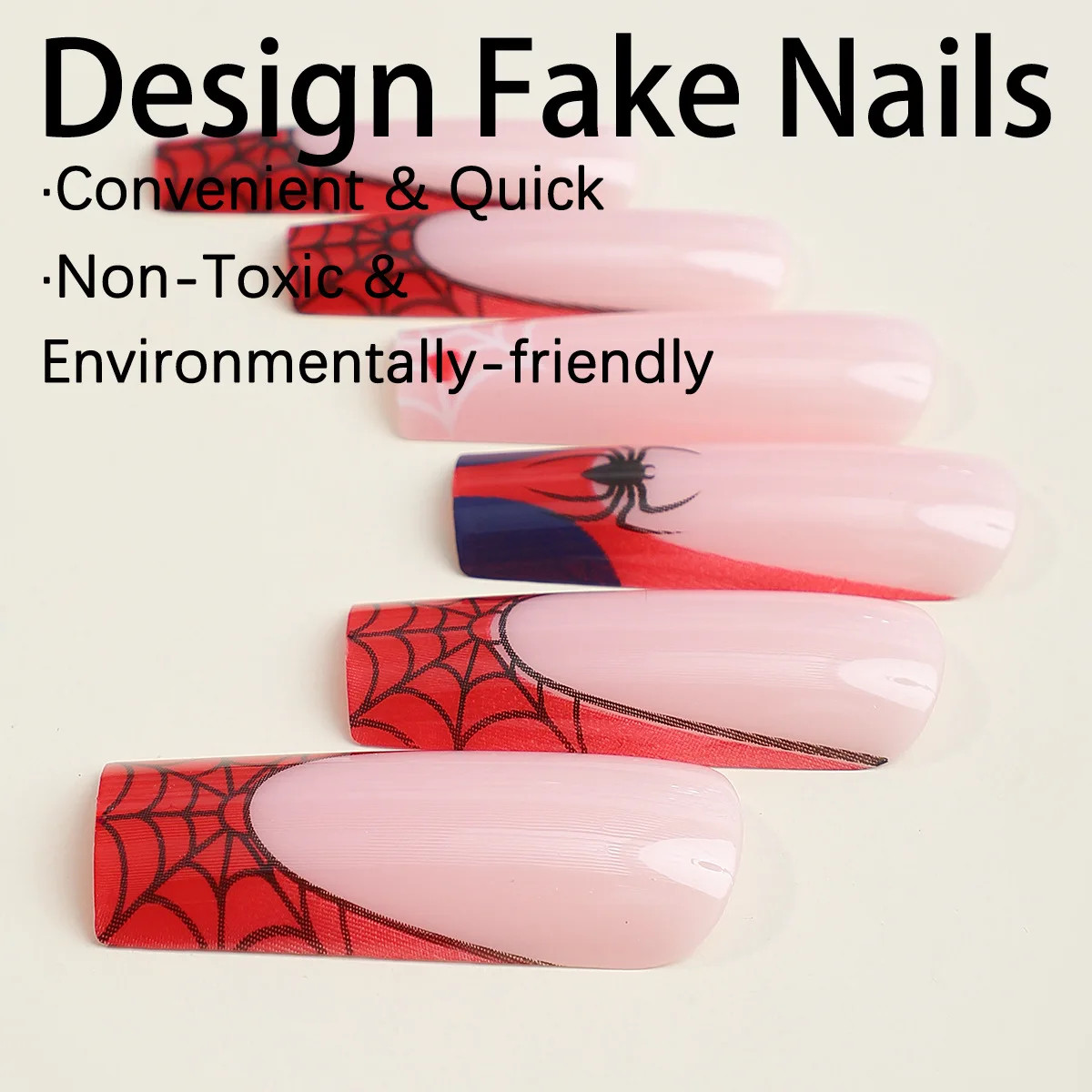 24pcs Halloween Spider Fake Nails French Coffin Full Cover Artificial Nail Tips