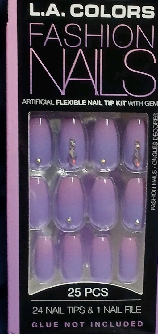 L.A. Colors Fashion Nails 24 Glue On Nails Medium Length Coffin Tip*Purple Ombre