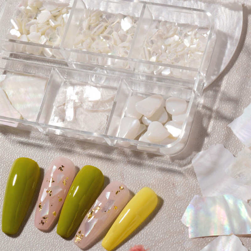 6 Grids Nail Art Abalone Shell Irregular Fragment 3D Charm Decoration Slice DIY