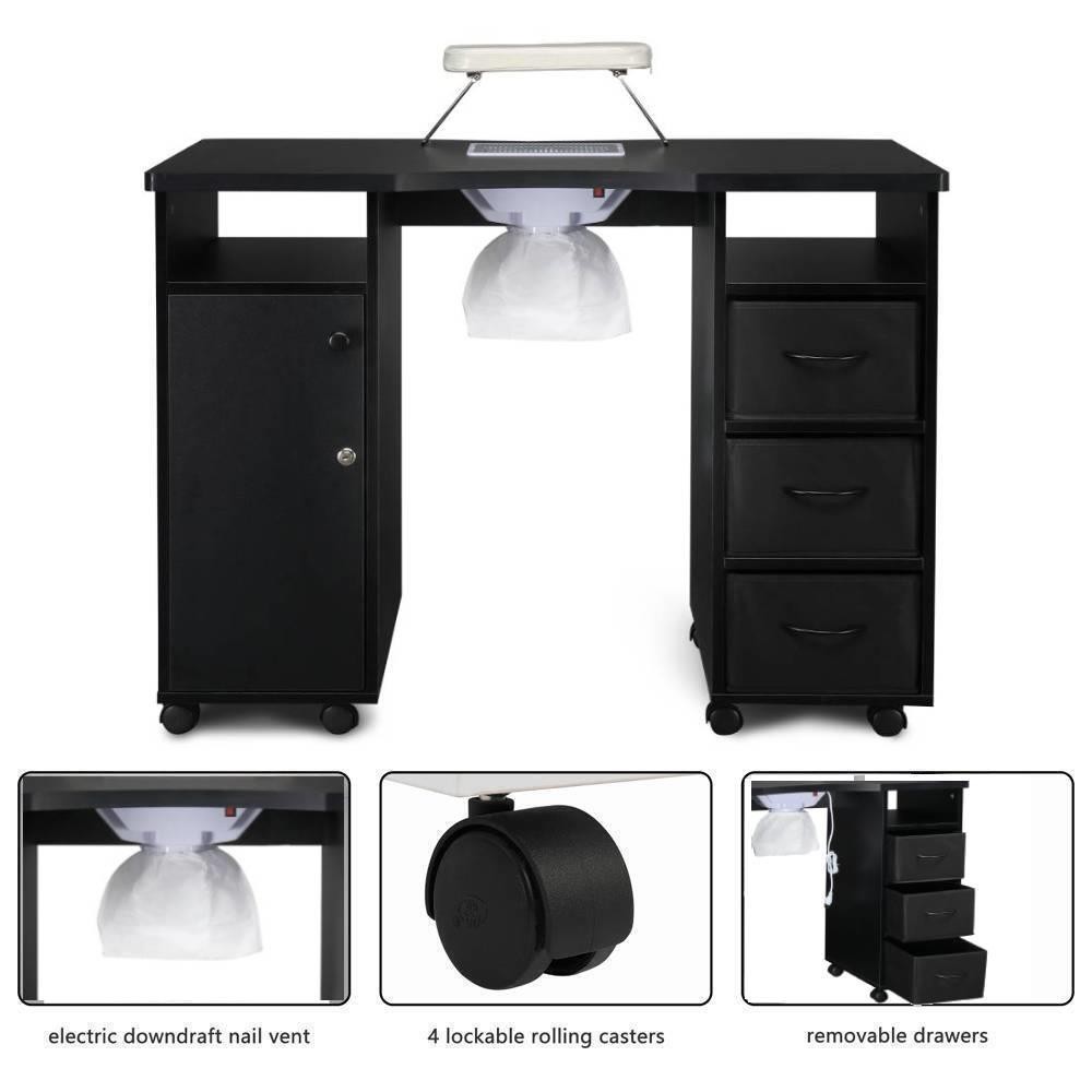 Manicure Table, Nail Beauty Manicure Desk, Wrist Cushion,Storage Drawers, Wheels