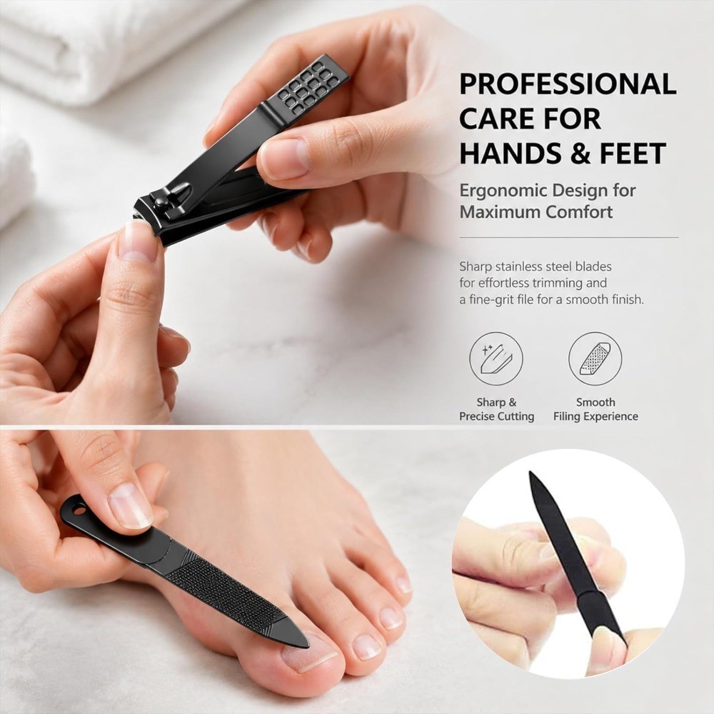 Nail Clippers, Black Stainless Steel Fingernail & Toenail Clippers & Nail