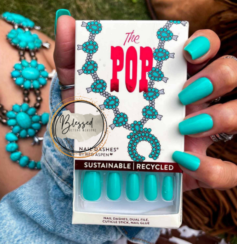 Red Aspen Press On Nails- Squash Blossom Blue, Brecklyn Medium Coffin Blue