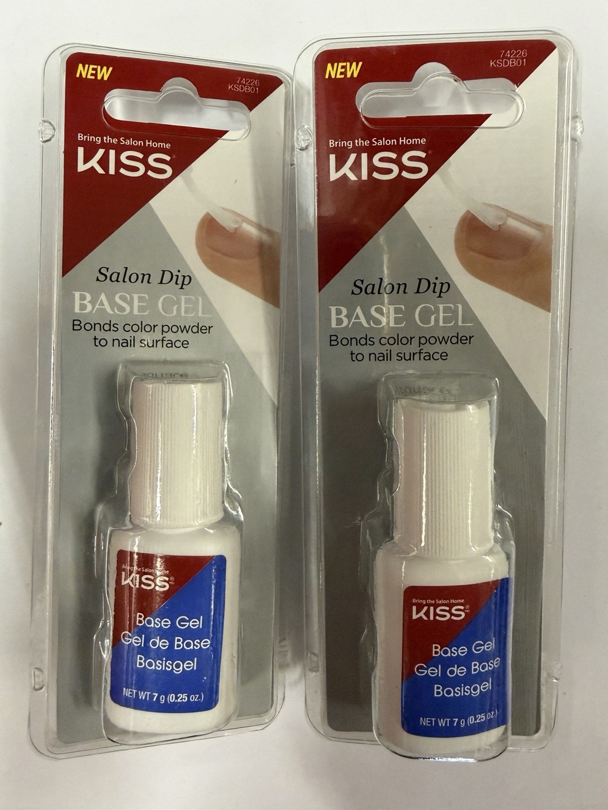 Kiss Salon Dip BASE GEL Qty 2 For Dip Powder Nail Systems With Extra Brushes