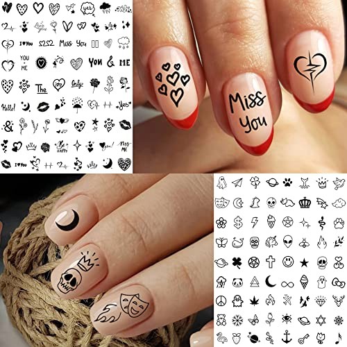 Bilizar 6 Sheets Self-Adhesive Snake Heart Moon Star Nail Art Sticker Decals,