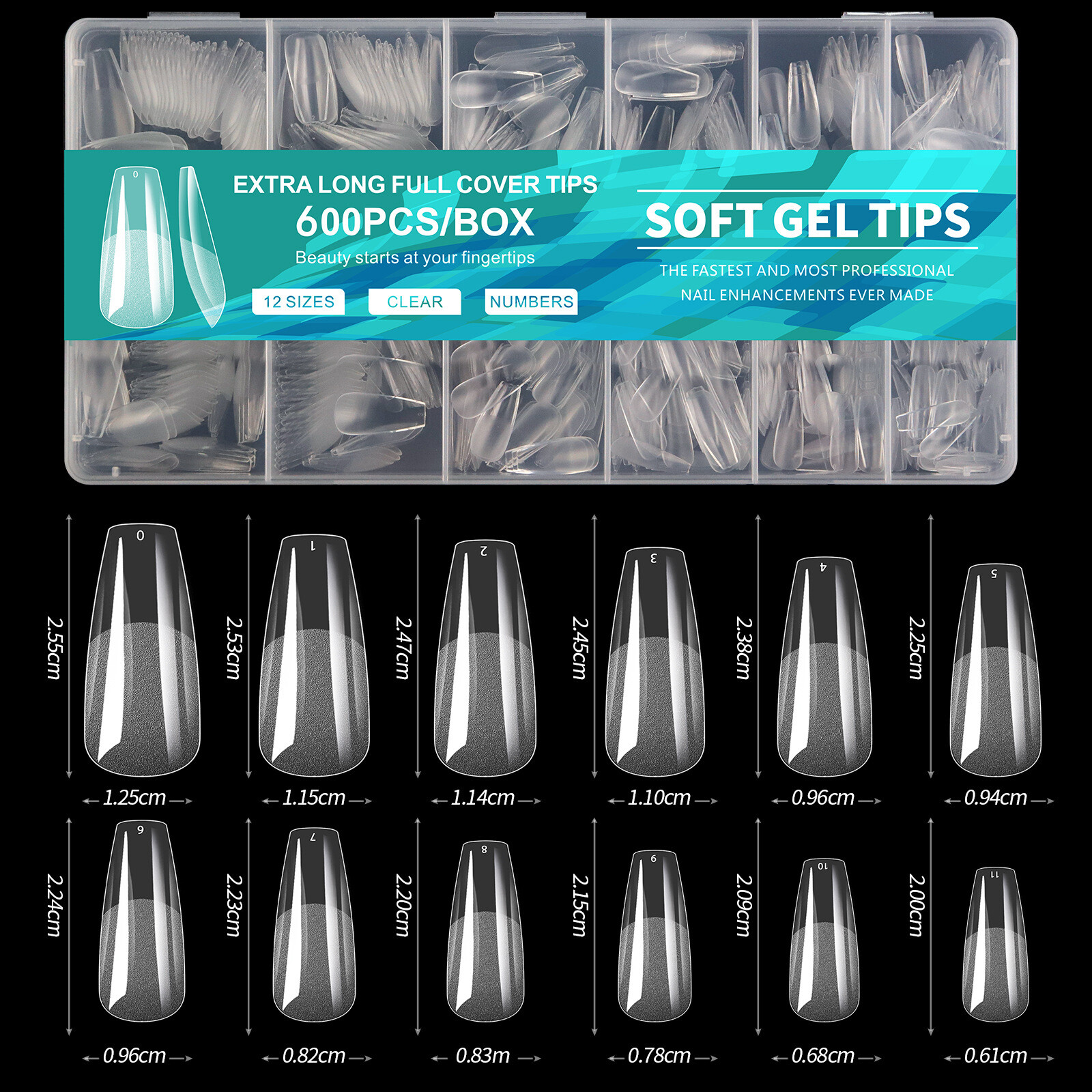 Ballerina Square Nail Almond Soft Clear Gel Tips Semi Frosted Full Cover Nails