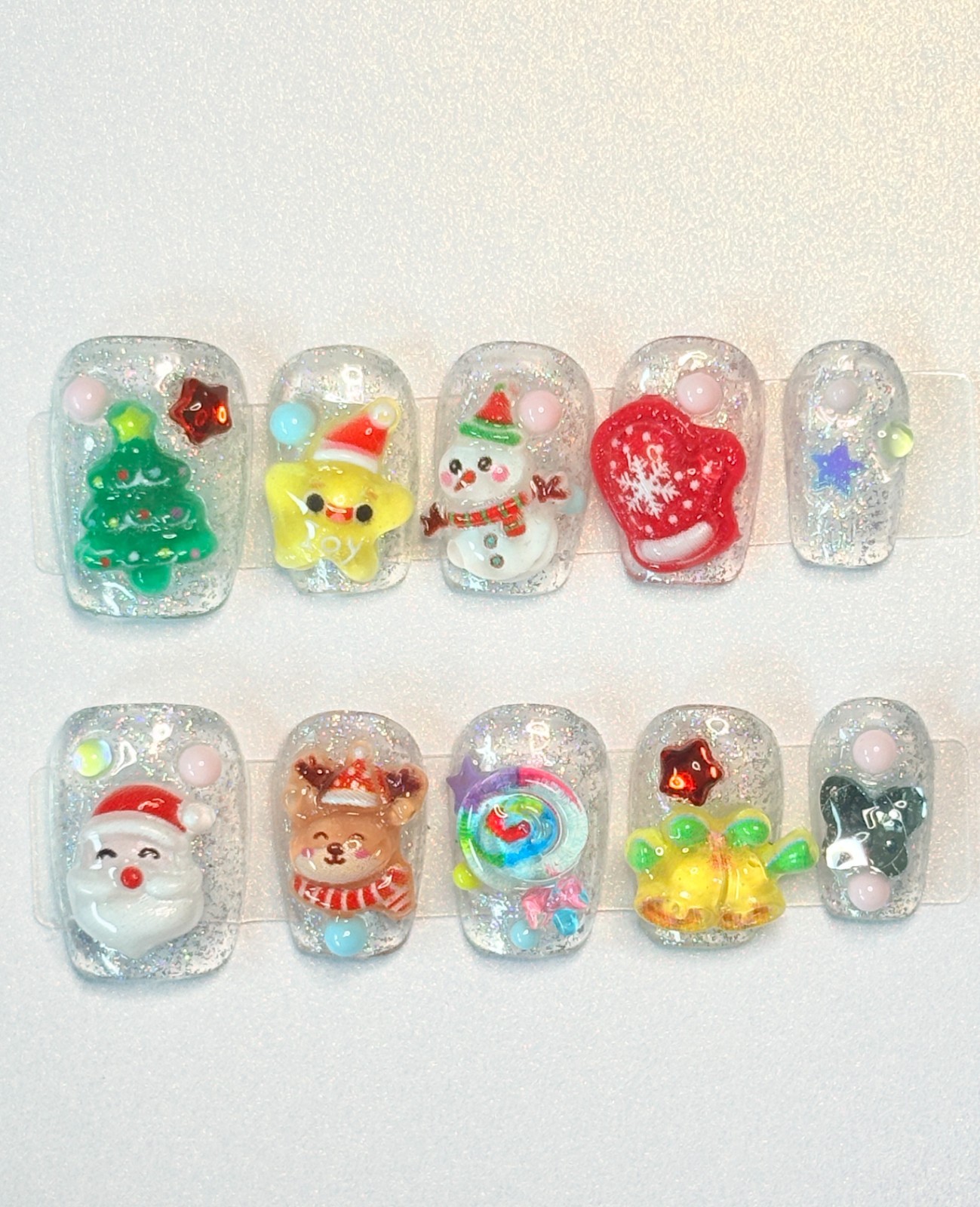 Winter Holiday Snowman & Christmas Tree Press On Nails Size S Short Kit