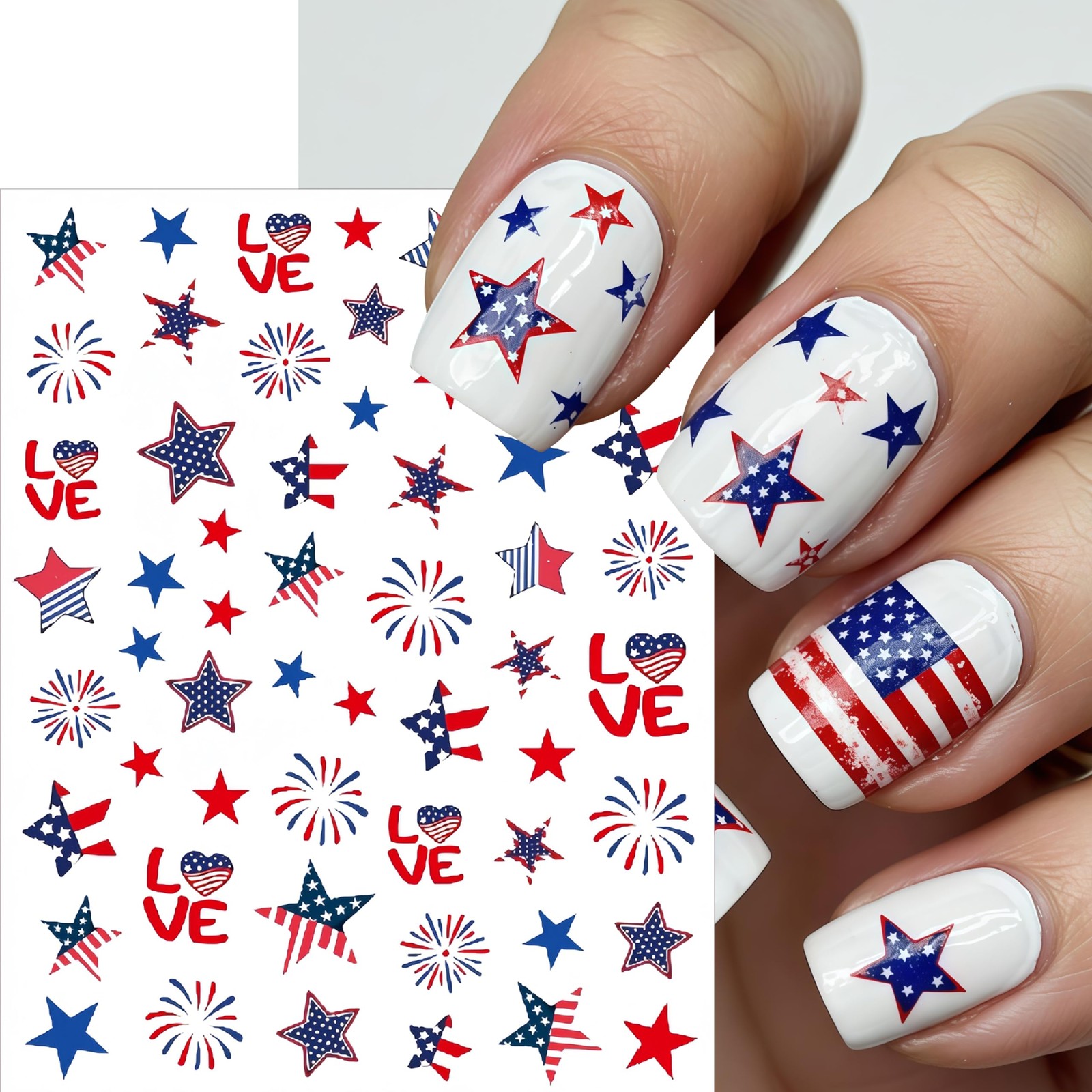 8 Sheets 4th of July Nail Stickers for Art About 3.7 x 3 inch, Colorful