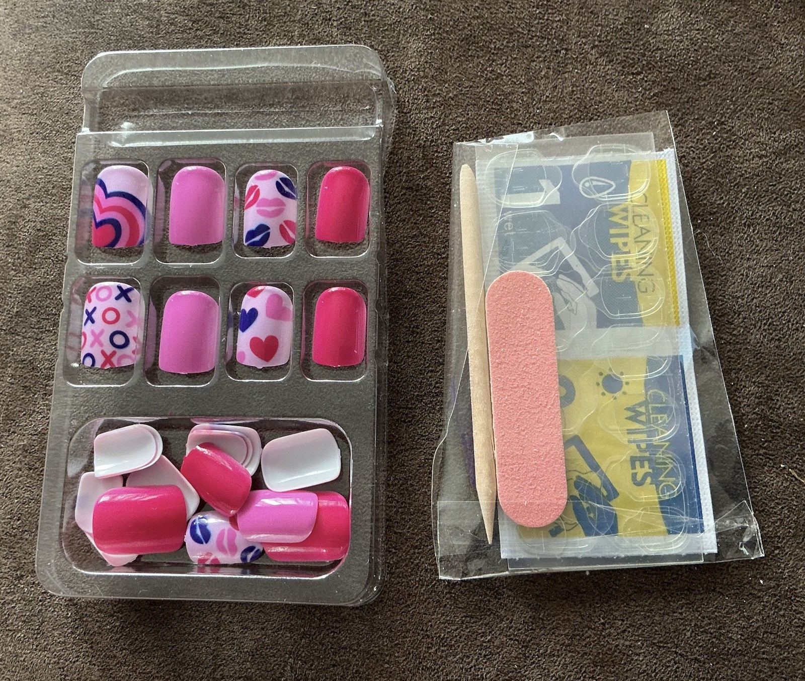 6 Sets 144 Short Square Press On Nails Valentine Hearts Pink Red Fake Nails