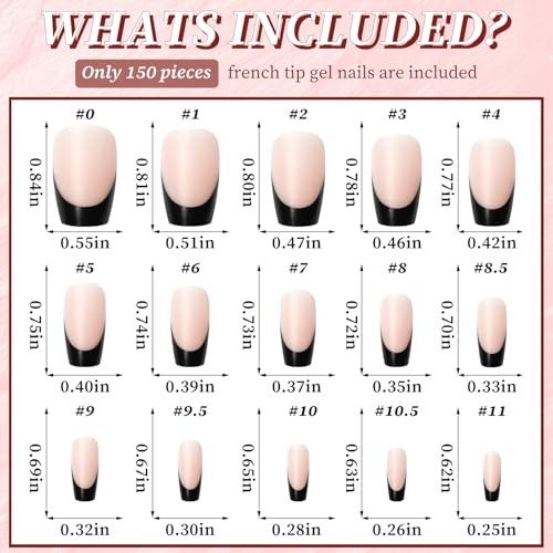Black French Tip Press on Nails Short Coffin Fake Nails, 150pcs G-Short Coffin