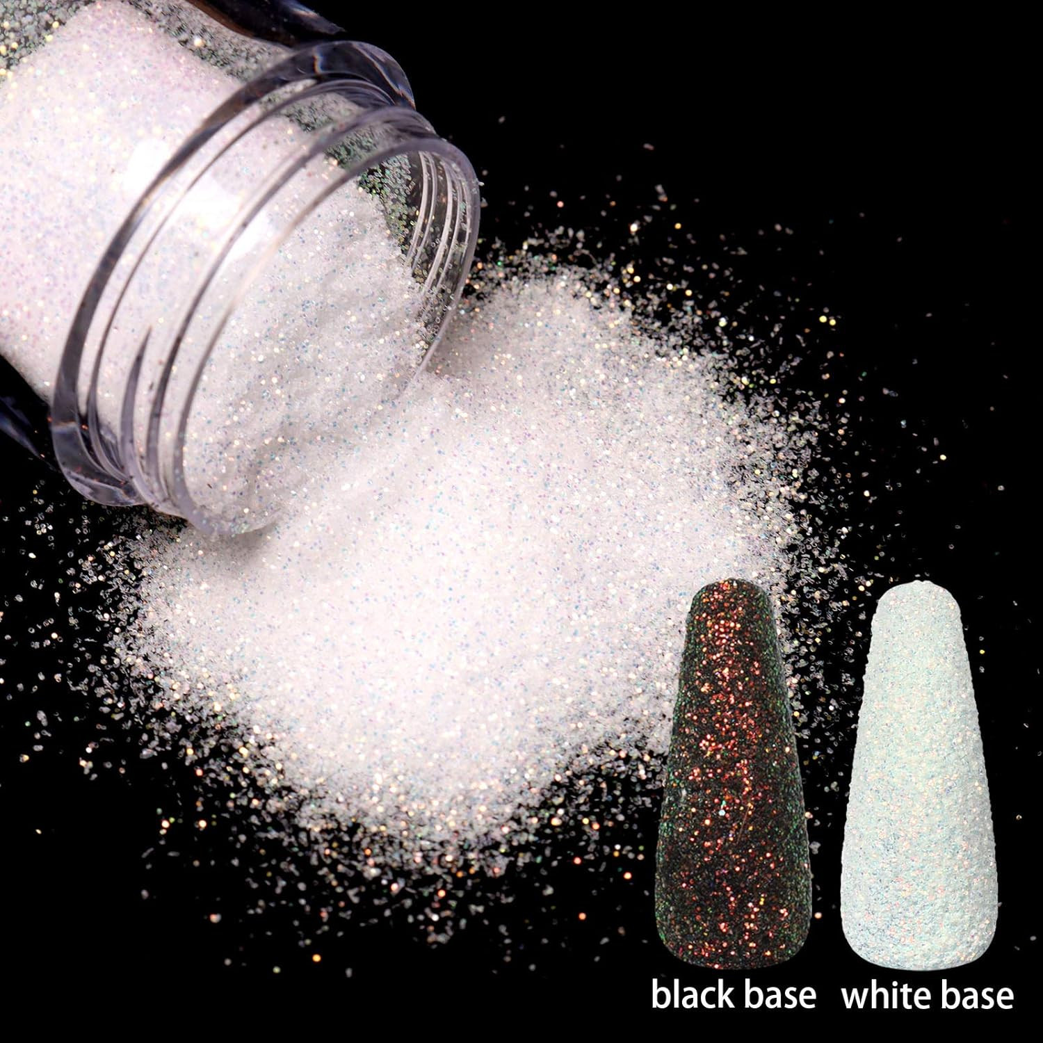 2 Colors Nail Glitter Dust – White Black Sand Powder Shining Sugar Effect Glitte