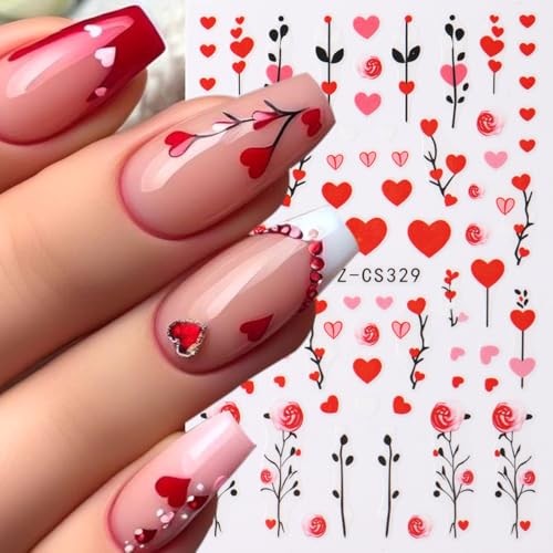 Valentine’s Day Nail Art Stickers Red Heart Nail Decals with Rose style6