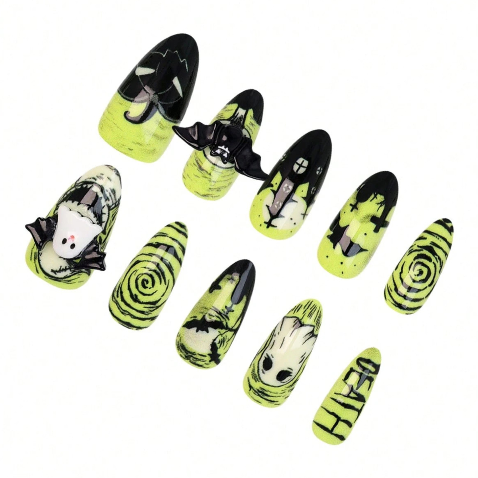 10pcs Halloween Press On Nails For Women & Girls 3D Nail Extenders Haloween Gift