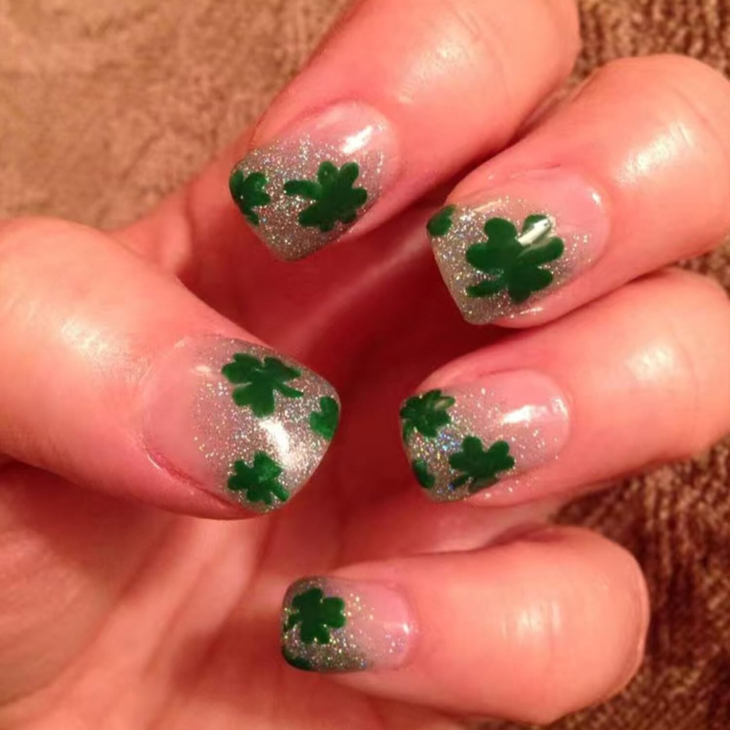 St. Patrick’s Day Press-On Nails with Glitter Designs, Short Square Fake Nails