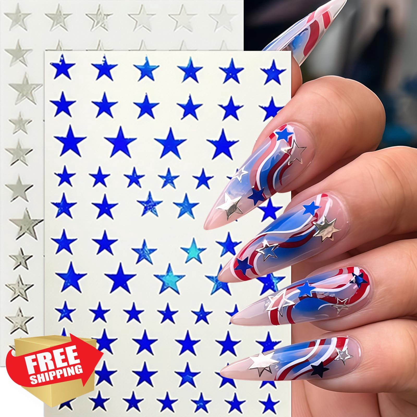SHUXILIN 4th July Patriotic Nail Stickers Five-Pointed Star