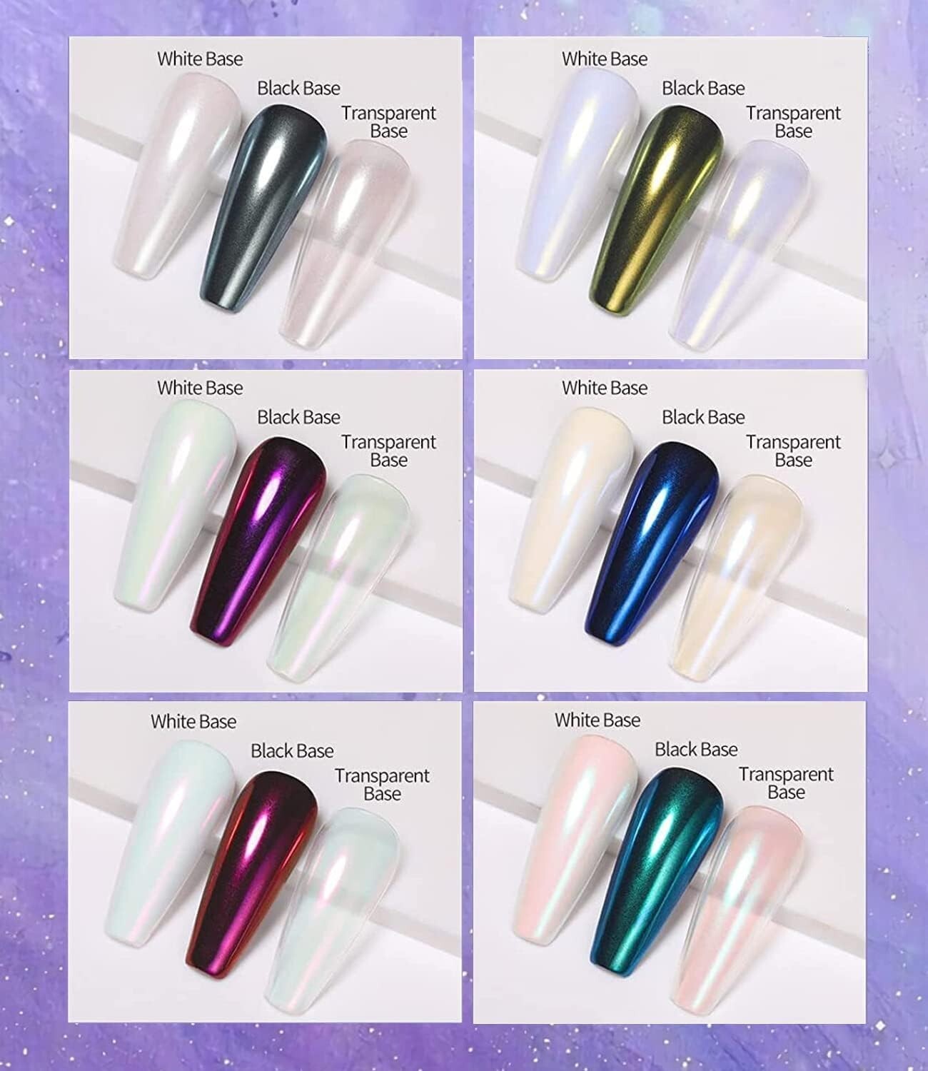 Iridescent Aurora Mermaid Chrome Nail Powder – 6 Color Set with Super Pearl E…