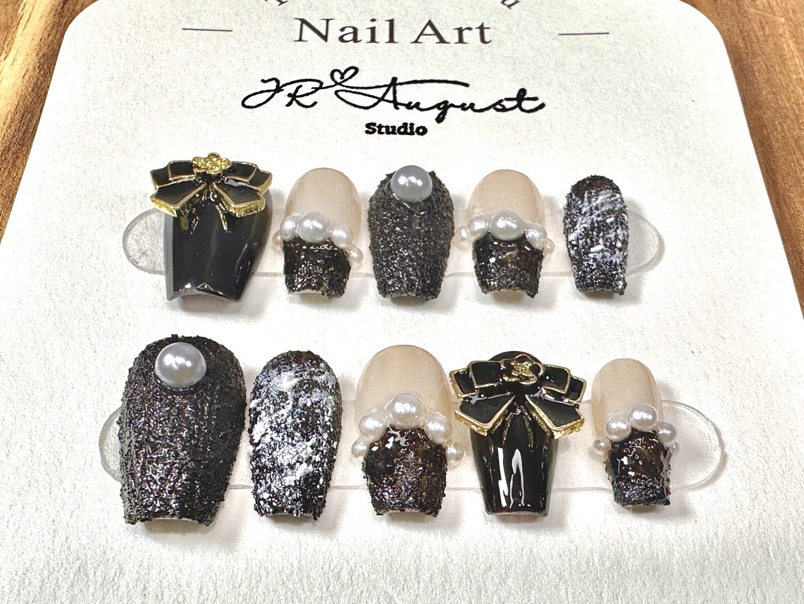 press on nails handmade short Winter Black And White Vintage Medium Coffin S M L