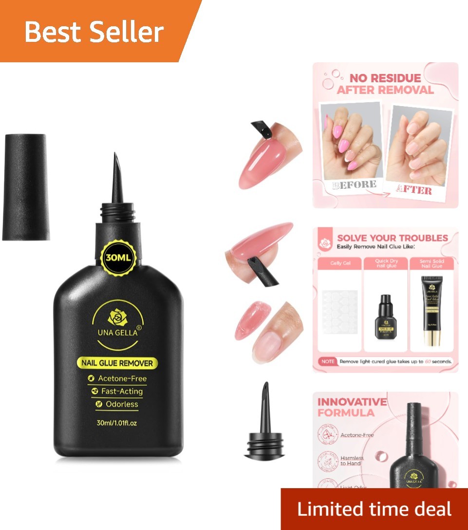 All-in-One Nail Glue Remover: 30ML Gentle, Acetone-Free Gel for Salon Results