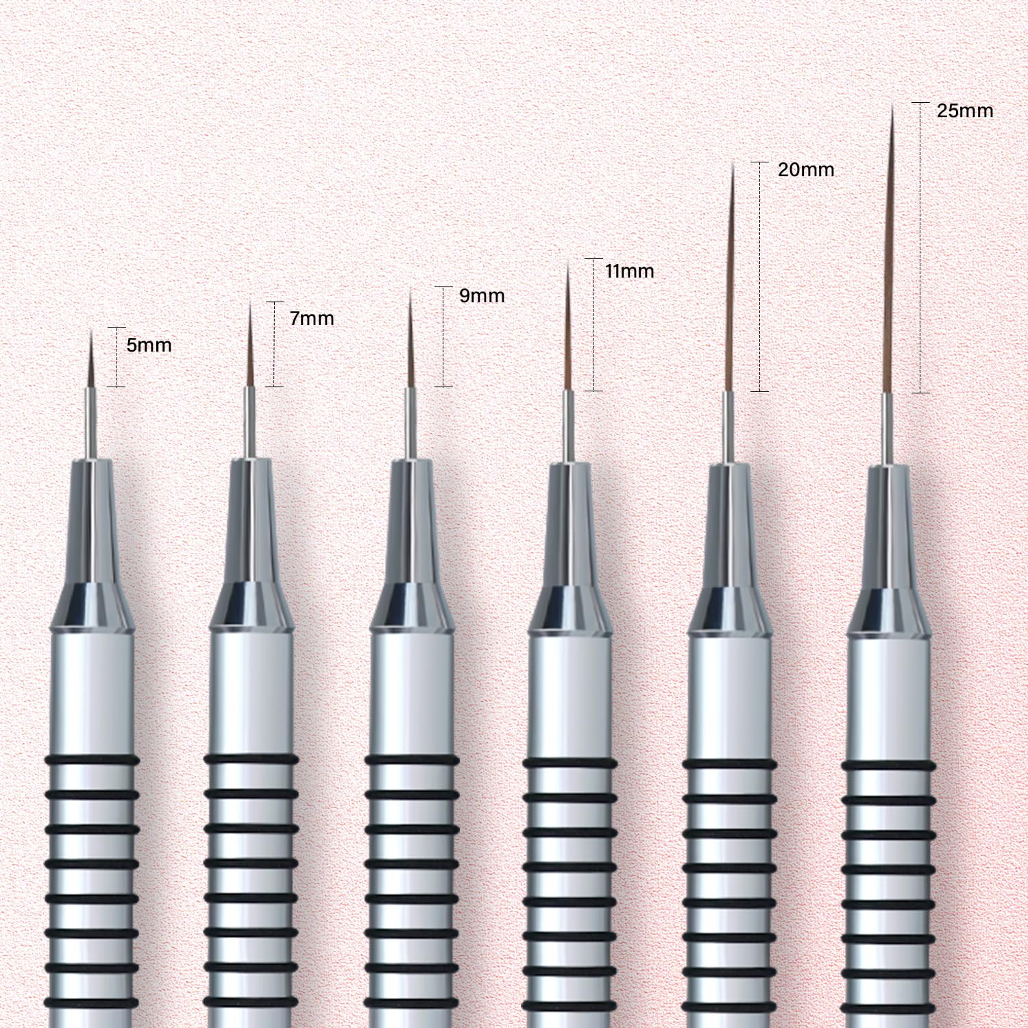 6pc Professional Nail Art Brush Set Silver Thin Detail UV Gel Polish Liner