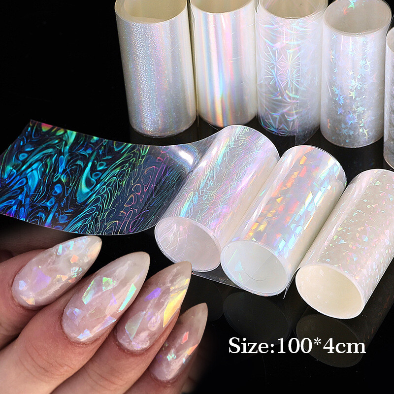 1 Rolls Holographic Nail Foil Punk Geometric Nail Art Transfer Stickers Glitter
