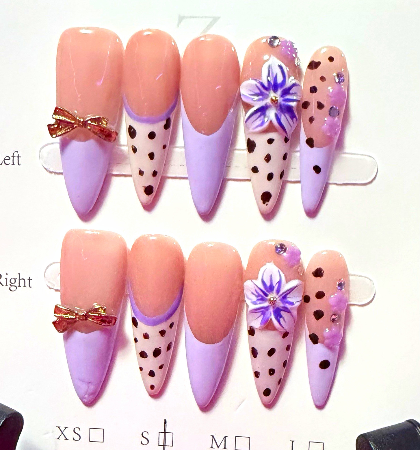 Pink/Purple/Black 3D Flower Stiletto Press-On Nails, Medium, Pre-Designed