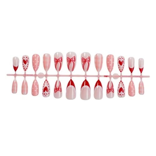 Pink Press on Nails Heart Fake Nails Heart Bow Glue on Nail Press ons heart bow