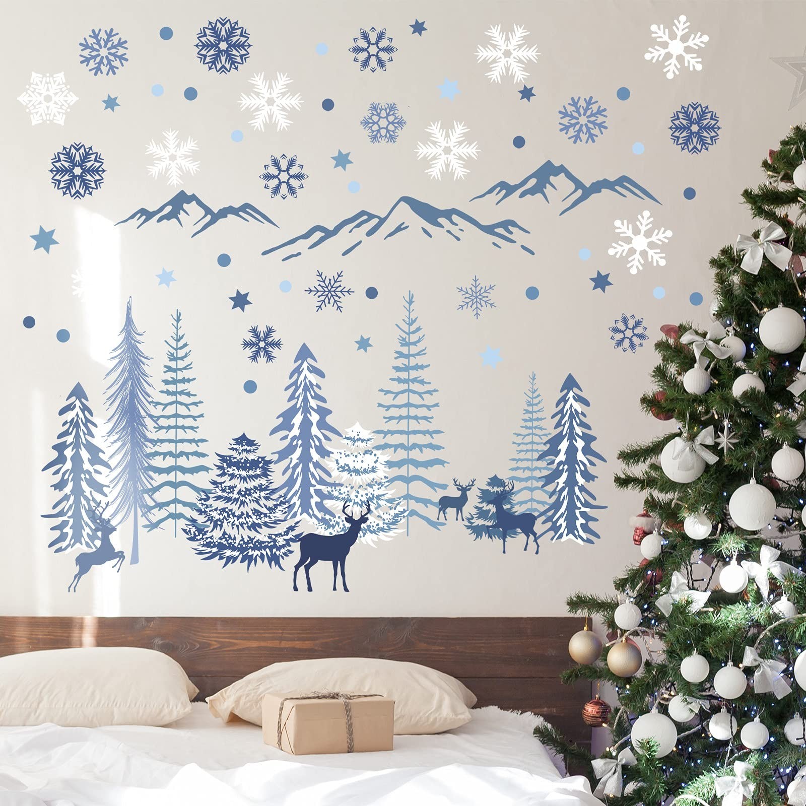 Teling 8 Pieces Winter Snowflake Wall Decals Stickers Dreamy Nursery Forest W…