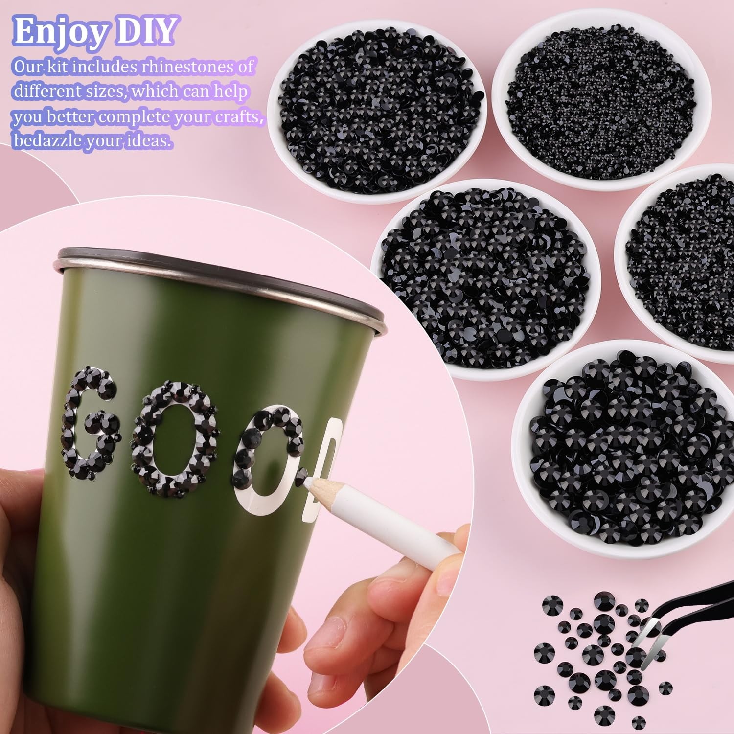 32000Pcs Black Rhinestones for Bedazzling, Flatback Resin Gems Crystal