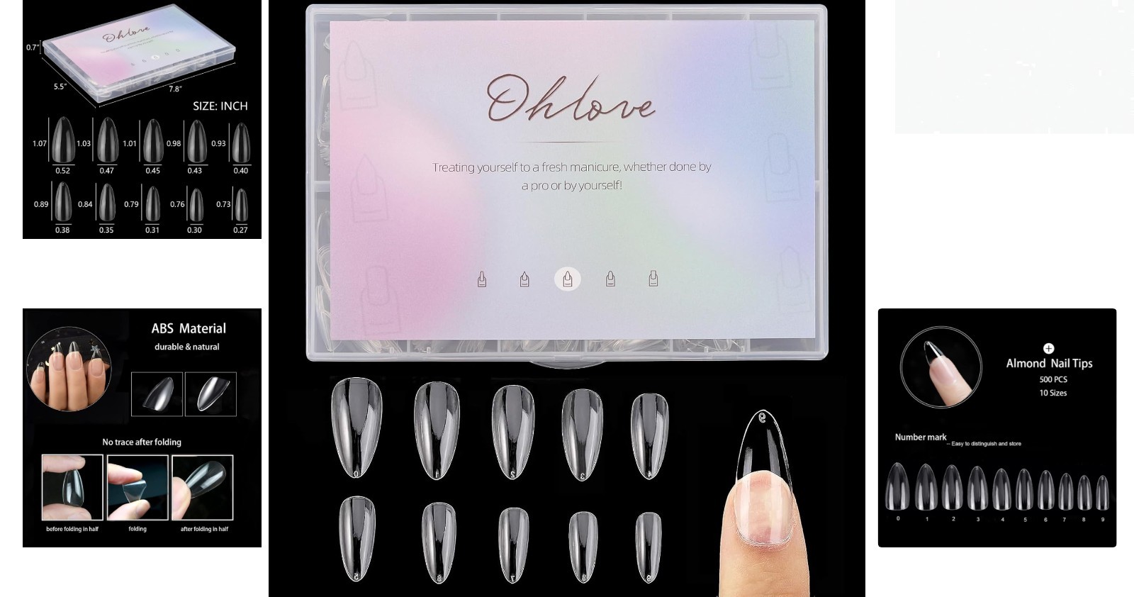 500 Pcs Full Cover Almond Acrylic Nails with Glossy Finish – 10 Sizes Included