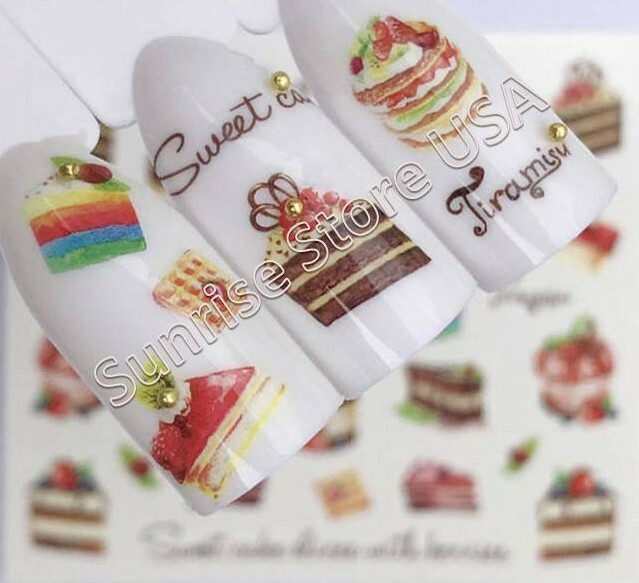 Nail Art Water Transfer Sticker Cake Cupcake Cherry Fruit Flower Decals Manicure