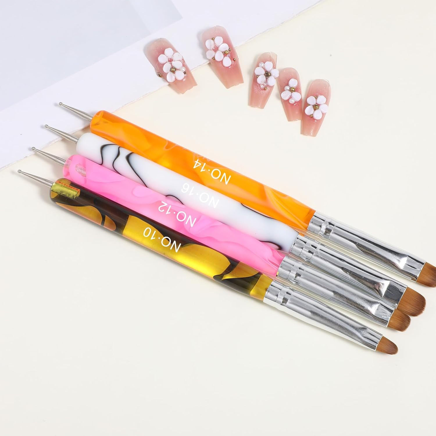 French Gel Nail Art Brush with Dotting Tools 4 Pcs Acrylic Two Way Nail Art