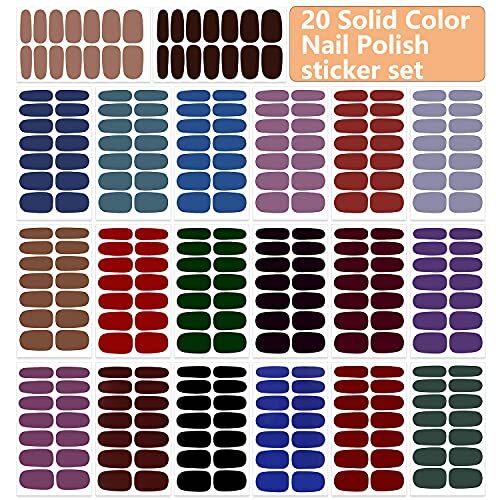 20 Sheets Dark Solid Color Series Nail Polish Strips Stickers with Solid 1