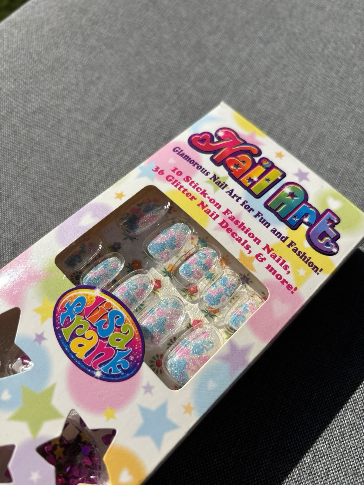 Vintage Lisa Frank Nail Art 10 Stick On Fashion Nails / 36 Glitter Nail Decals