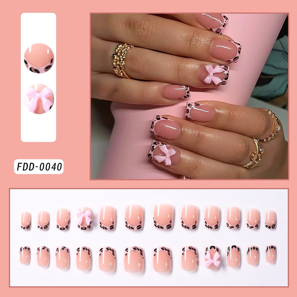 French Glitter Short Square Coffin Press on Nails Full Cover Acrylic Fake