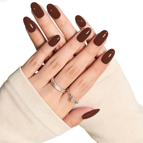 Brown Press on Nails Almond, Fall Coffee Chocolate Press ons, chocolate brown