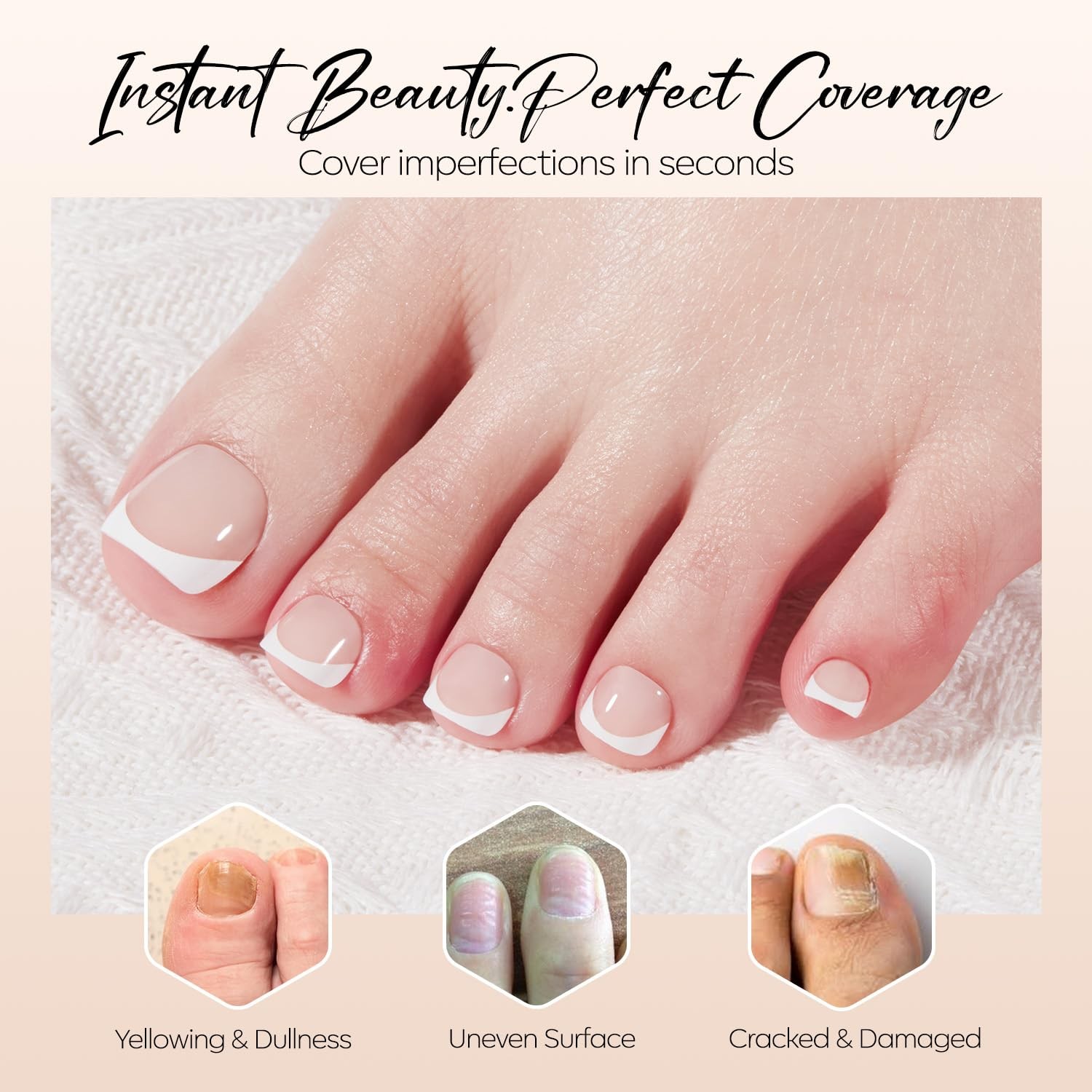 Press on Toenails Short, Nude French Tip Toe Nails A1-Nude French short