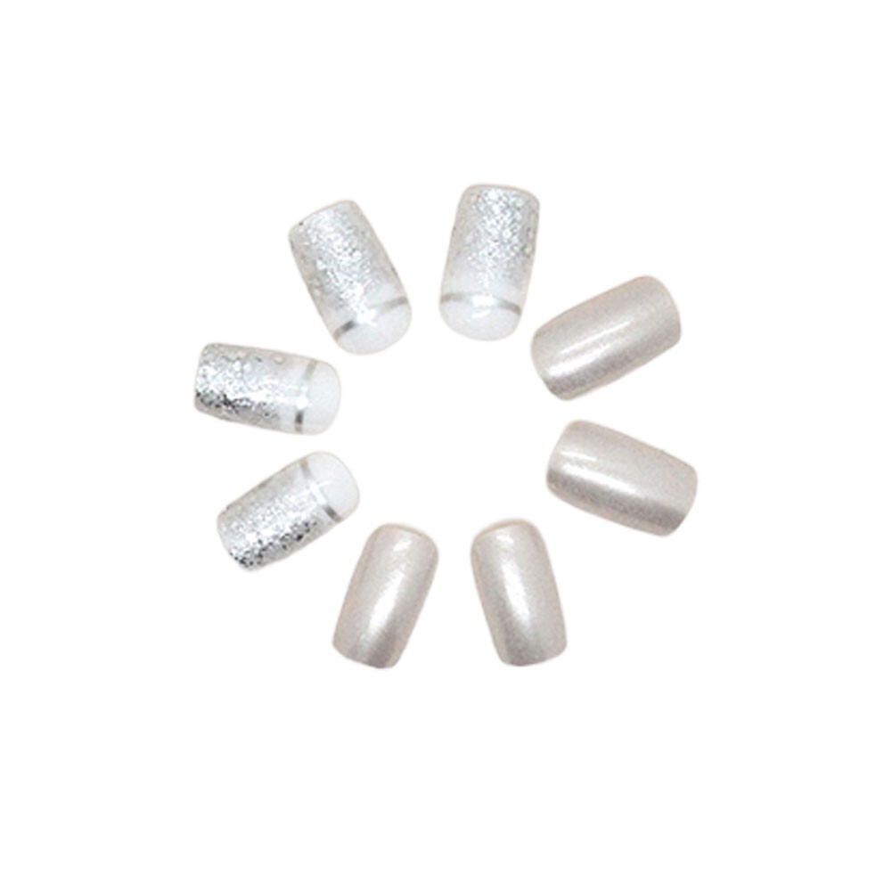 Press On Nails Medium Square Silver Reusable Nail Tips Nails Glue Gel Fake Nails
