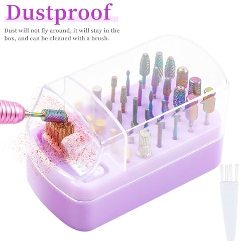 2 in 1 Nail Drill Bits Holder & Nail Drill Bits Cleaning Brush size 01 Purple