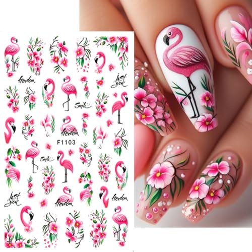 Flamingo Nail Art Stickers 3D Self-Adhesive Flowers Nail Stickers Pink Style-5