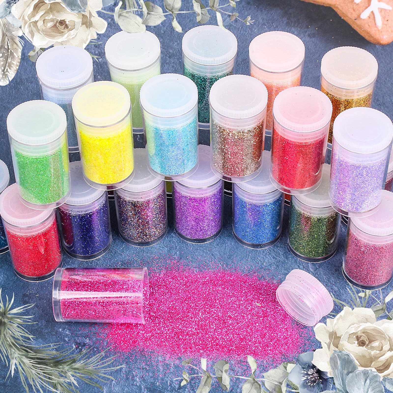 Ultra Fine Glitter for Nails, Set of 45 Colors, Extra Fine Resin Glitter Powder,