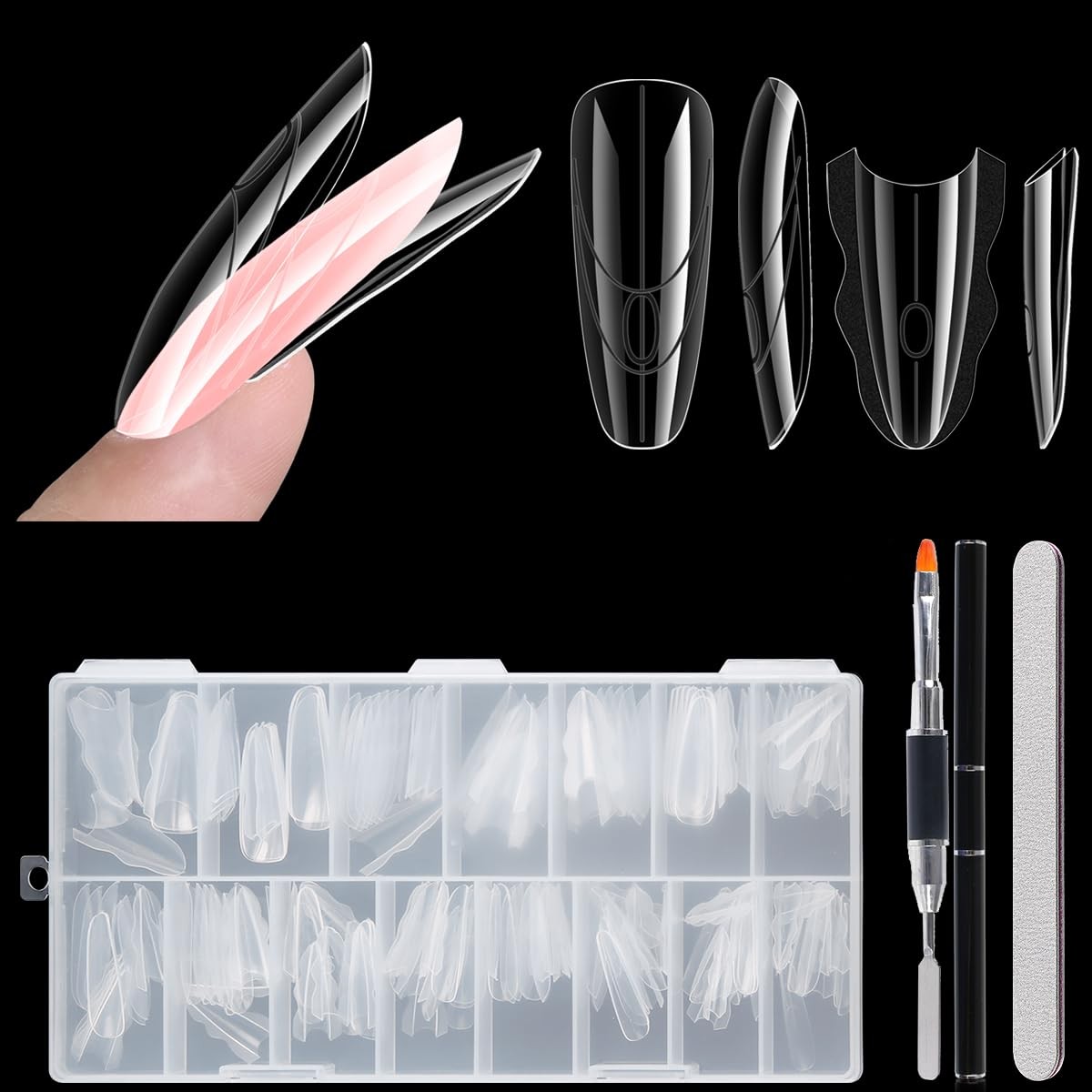 Sandwich Dual Nail Forms for Builder , 180PCS Nail Forms with Brush Pen File …