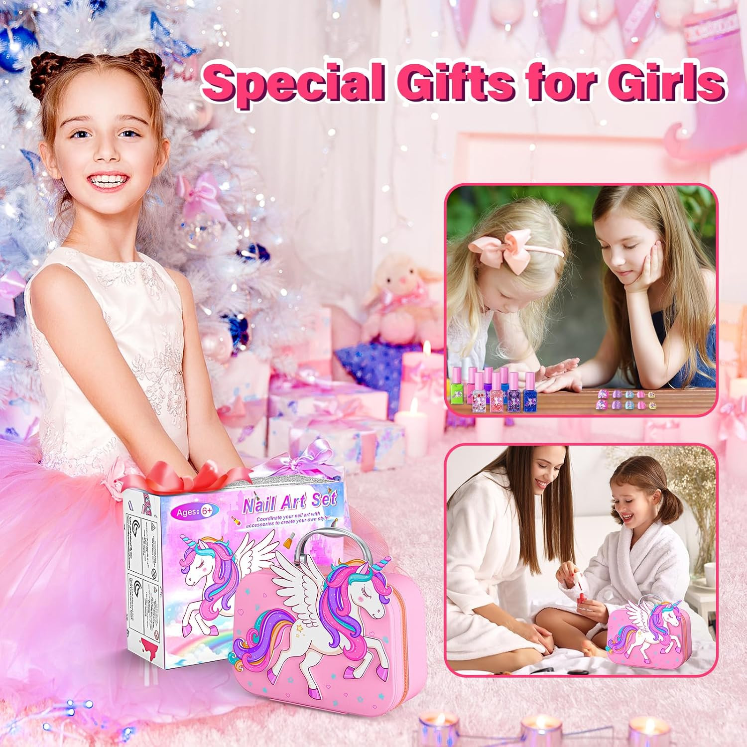 Kids Nail Polish Set Girls Washable Peel Off Non-Toxic Nail Art Kit Dryer Gift